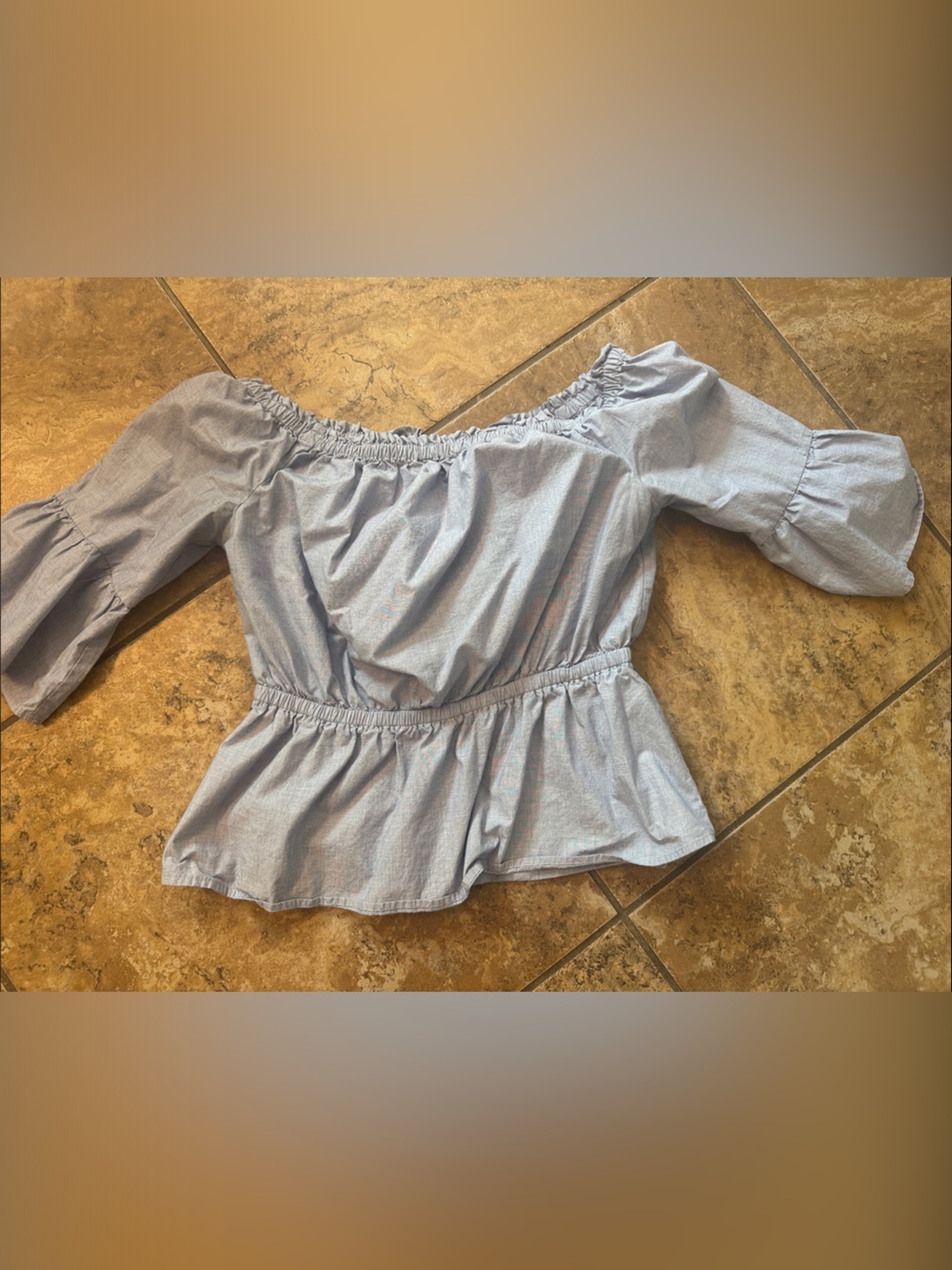 Kensie Light Blue Off-Shoulder Peplum Blouse